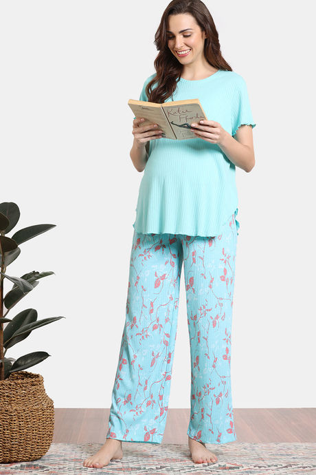 Zivame Maternity Venus Dreams Knit Poly Lifewear Bottom - Aruba Blue — image 4